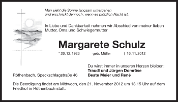 Traueranzeige von Margarete Schulz von Pegnitz-Zeitung